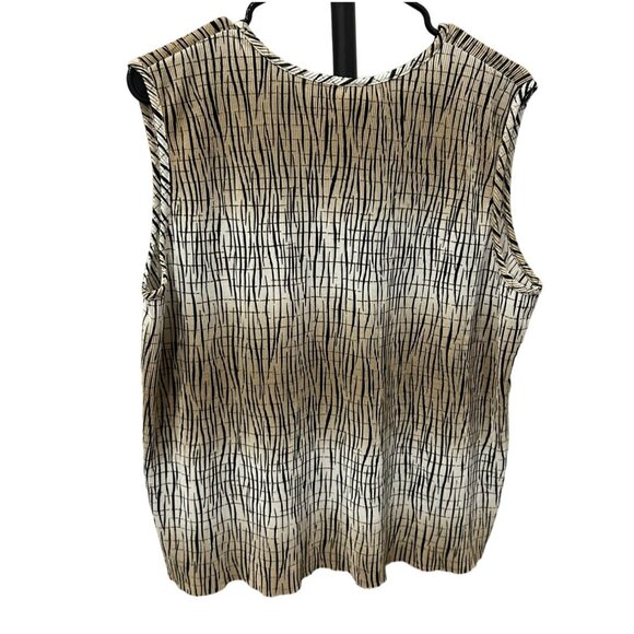 Modern Essentials Sleeveless Top Polyester Striped Pattern Beige Black Sz XL - Picture 2 of 8